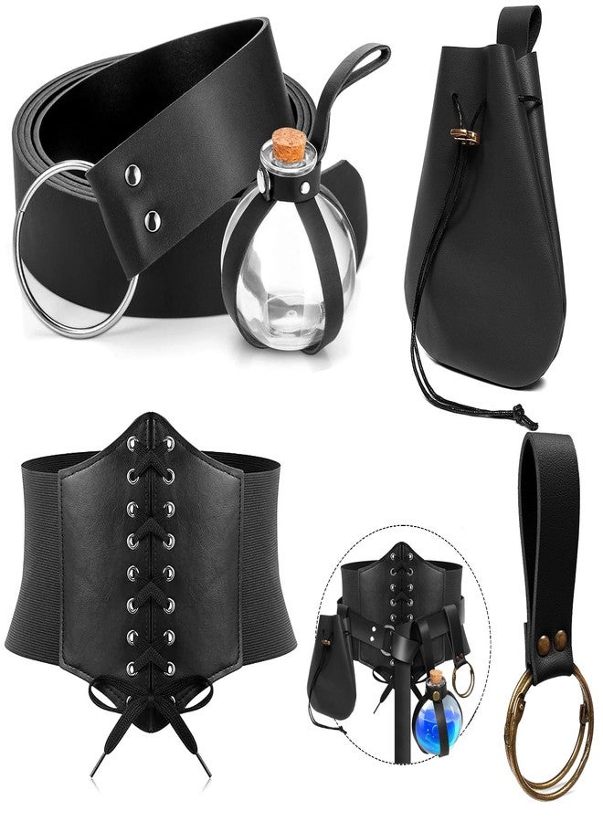SUMGOGO 5PCS Corset Renaissance Belt Medieval Renaissance Belt Pouch Cork Potion Bottle Hikes Festival Halloween Costume Accessories (Black, M-Waist/31.5"-38") - Image 3